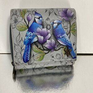 Anuschka Northern Jays Hand-Painted Leather Organizer Wallet